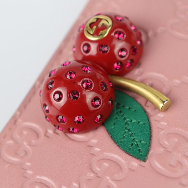 GUCCI グッチ 二つ折り財布 476050 1147 レザー ピンク レッド