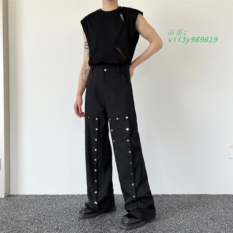 パンツ メンズ ロングパンツ チノパン カジュアルズボン ボタン 男子ボ クラブ 発表会 ダンスウェア 黒 ワイド 公演 クール 舞台衣装 ヒップホップ vii3y989619