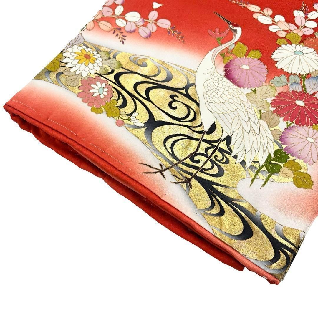 子供着物 襦袢付 女の子 一つ身 お宮参り 鶴 花柄 金彩 赤色 X-1003 子供着物 襦袢付 女の子 一つ身 お宮参り 鶴 花柄 金彩 赤色 X-1003