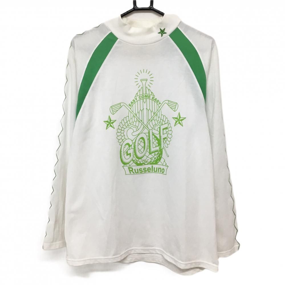 ラッセルノ 長袖ハイネックシャツ 白×ライトグリーン 袖ダイヤステッチ