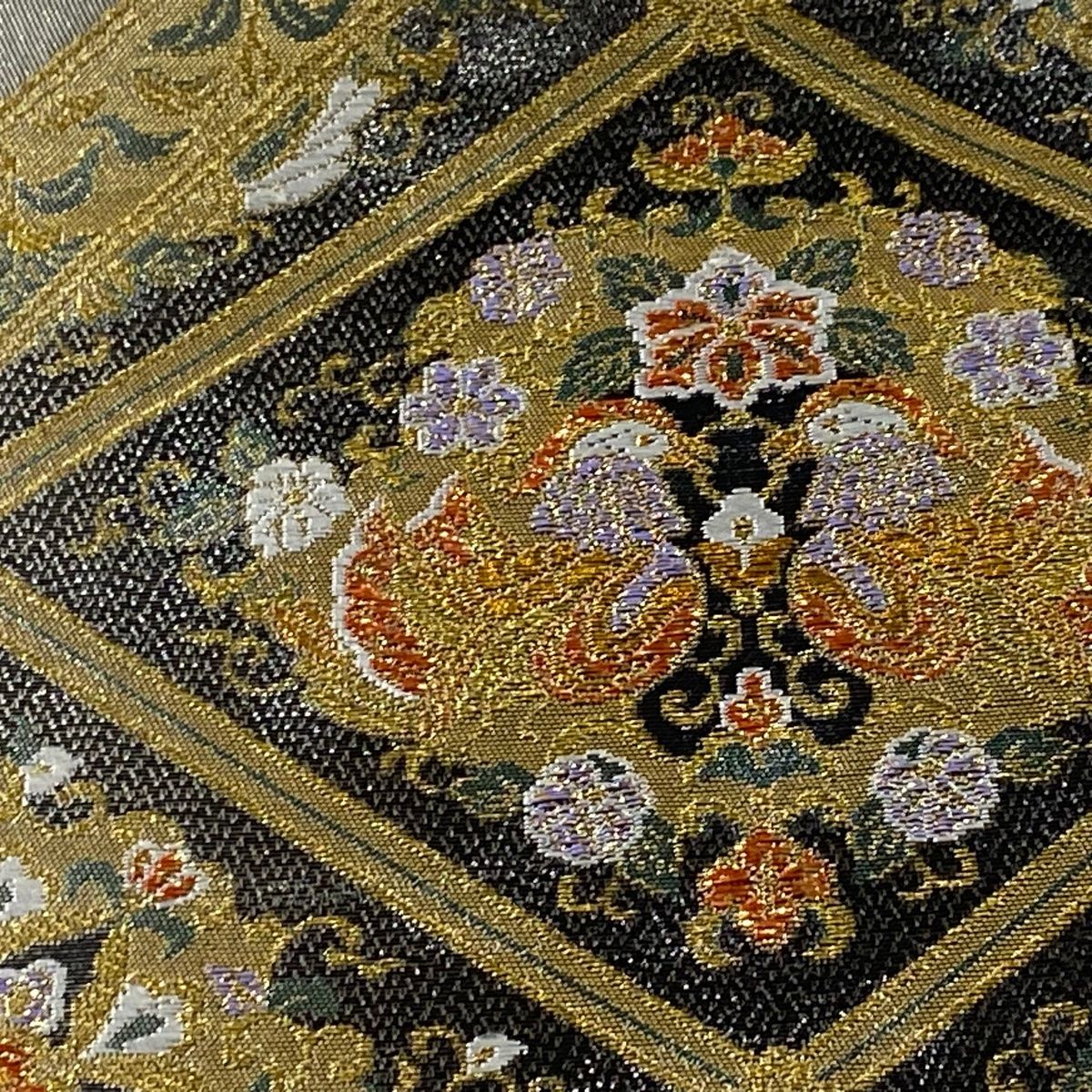 袋帯 秀品 向かい鳥 華文 箔 金糸 青灰色 六通 正絹 【中古】 袋帯 秀