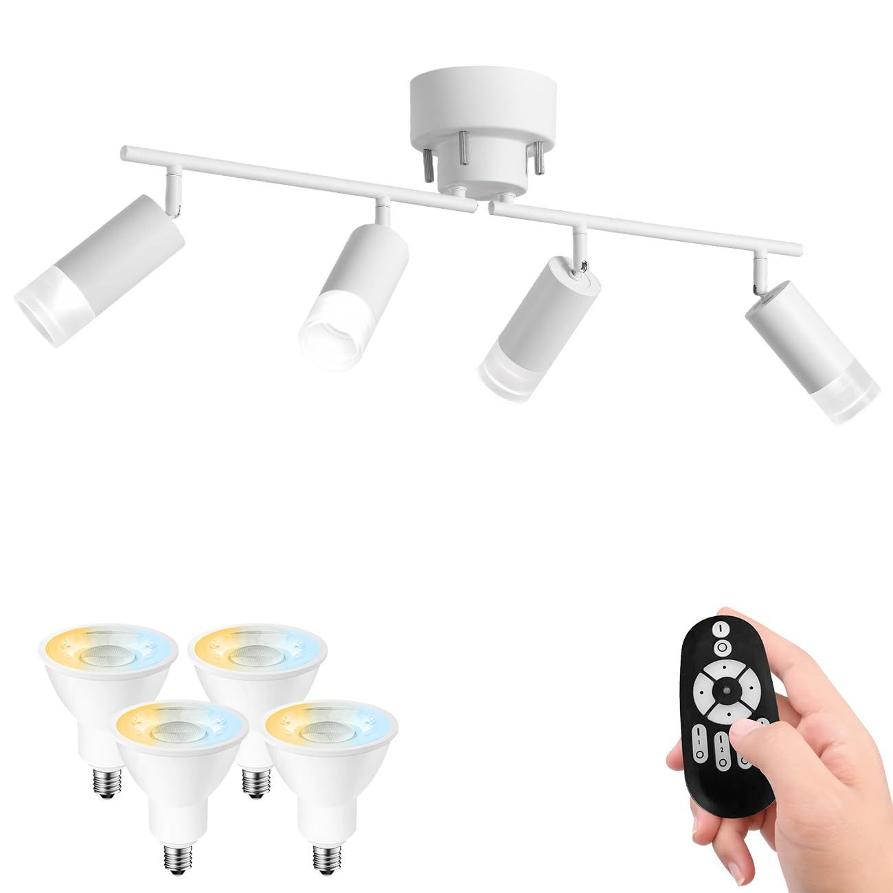 Color ホワイト Pirlamp シーリングライト 4灯 スポットライト 6畳 8畳 消費電力4.5W 40W形相当 E11口金 リモコン操作 円筒ペンダント 北欧 シーリング 折りたたみ式 LED電球付き 調光 照明 アクリル ホワイト
