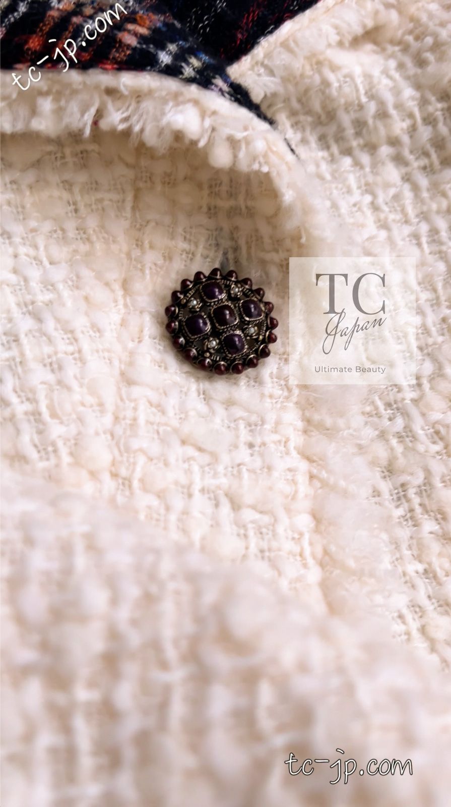  シャネル ジャケット CHANEL 63万 アイボリー クリーム ブラック タータンチェック ふわふわ ツイード コート カールラガーフェルド 超 38 40 テーラードジャケット ジャケット アウター