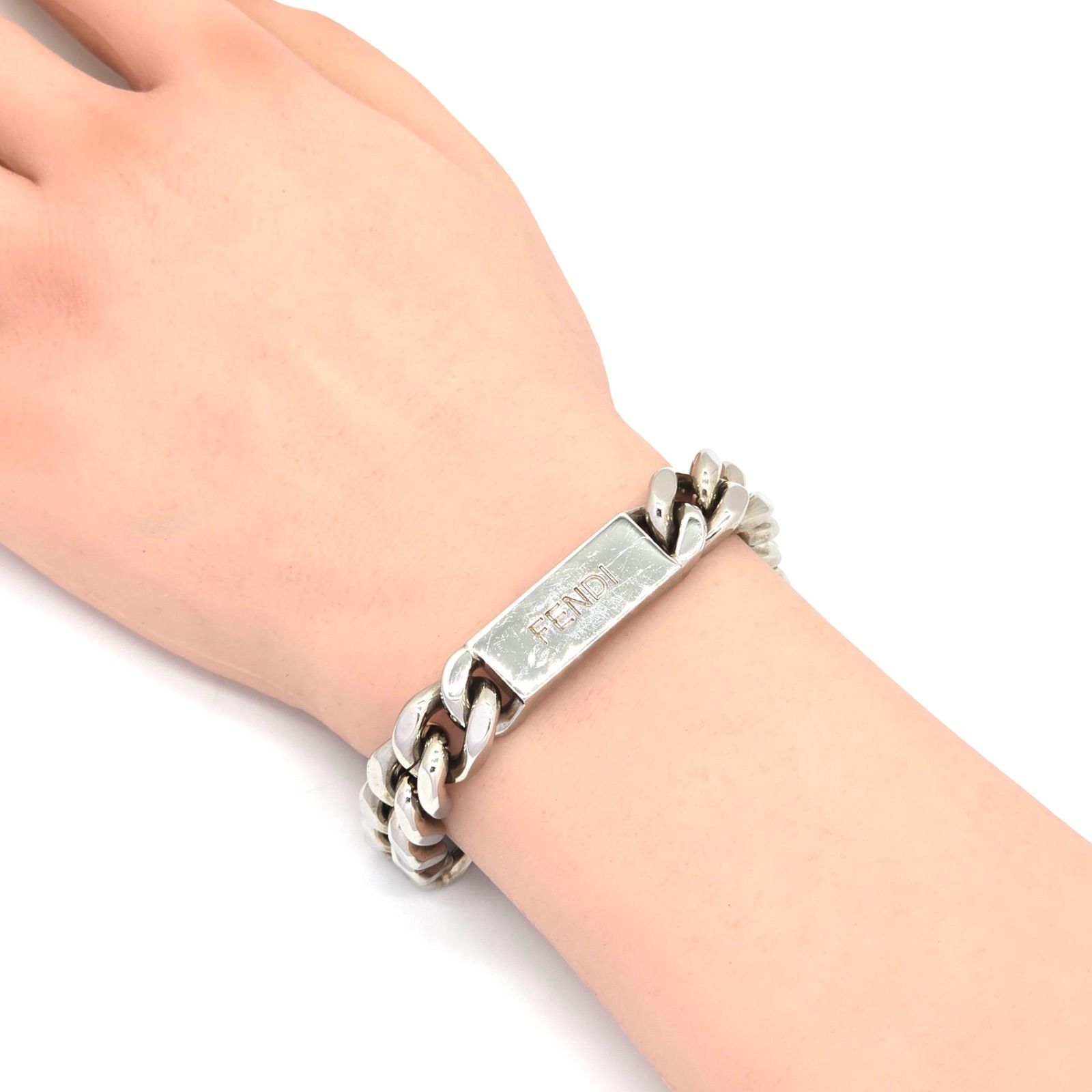 FENDI フェンディ ブレスレット M 全長20.5㎝ チェーンリンク プレート 