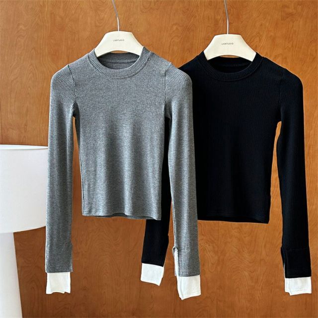 ニットトップス 気質 大人気 スリム ホーンスリーブ Tシャツ (T)