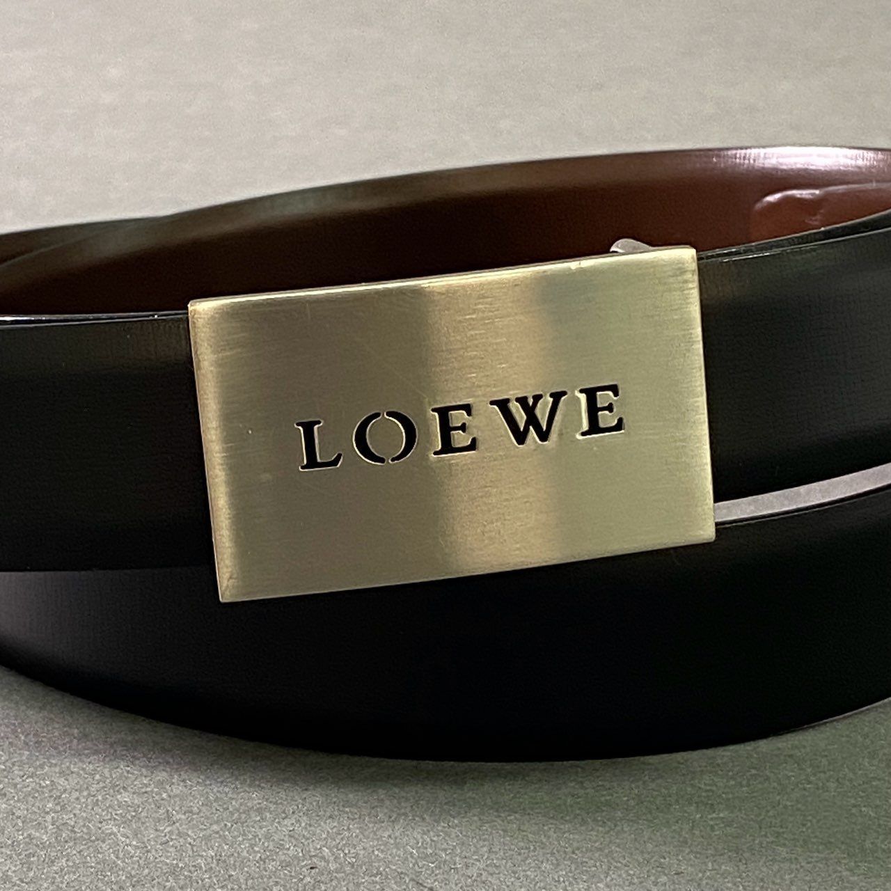 l12 LOEWE ロエベ ロゴバックル レザーベルト 36-90 ブラック ブラウン