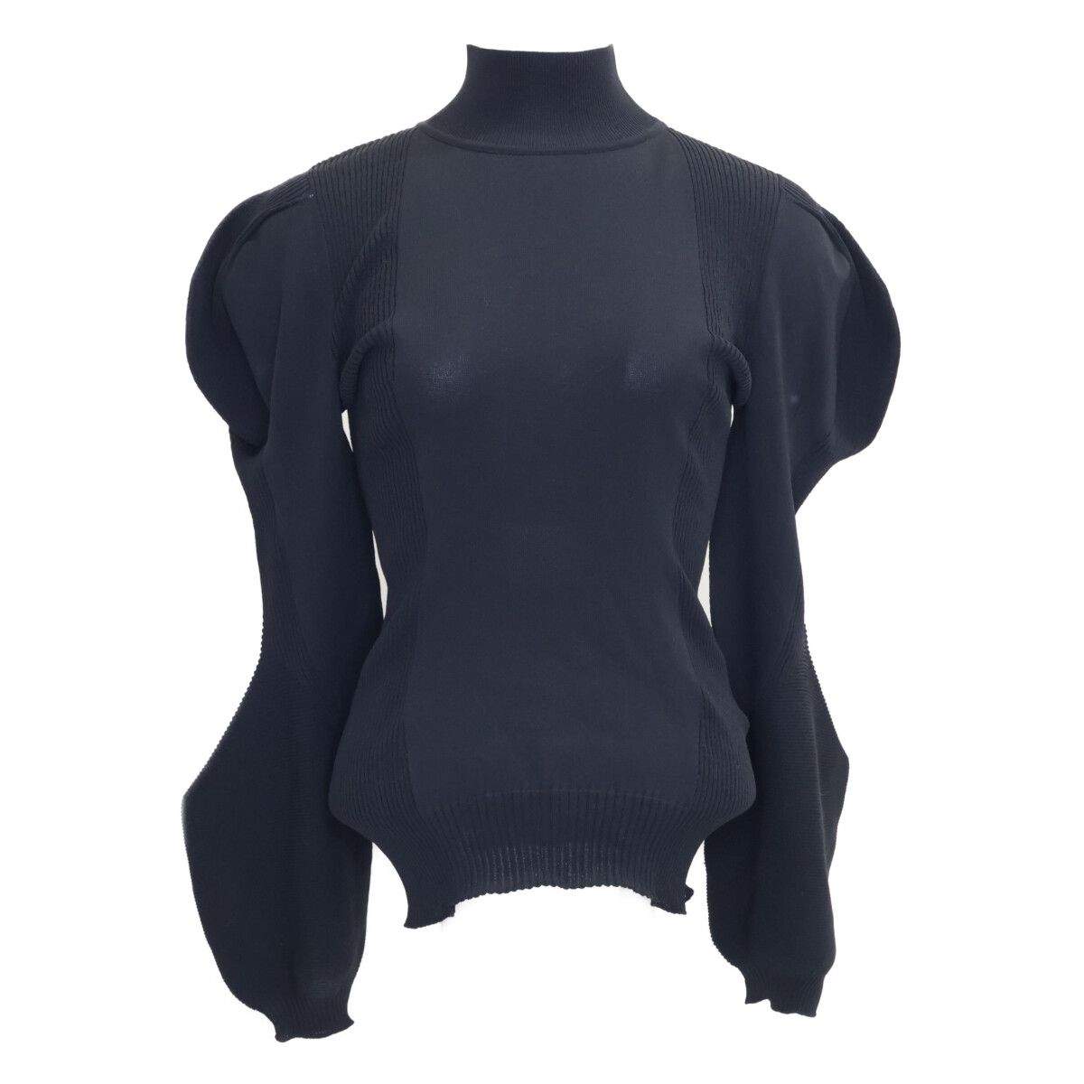 ISSEY MIYAKE イッセイミヤケ 23 AW ﾌﾞﾗｯｸ ｱｾﾃｰﾄ×ﾅｲﾛﾝ ｽﾄﾚｯﾁ 変形 ﾊｲﾈｯｸ ﾄｯﾌﾟｽ 2