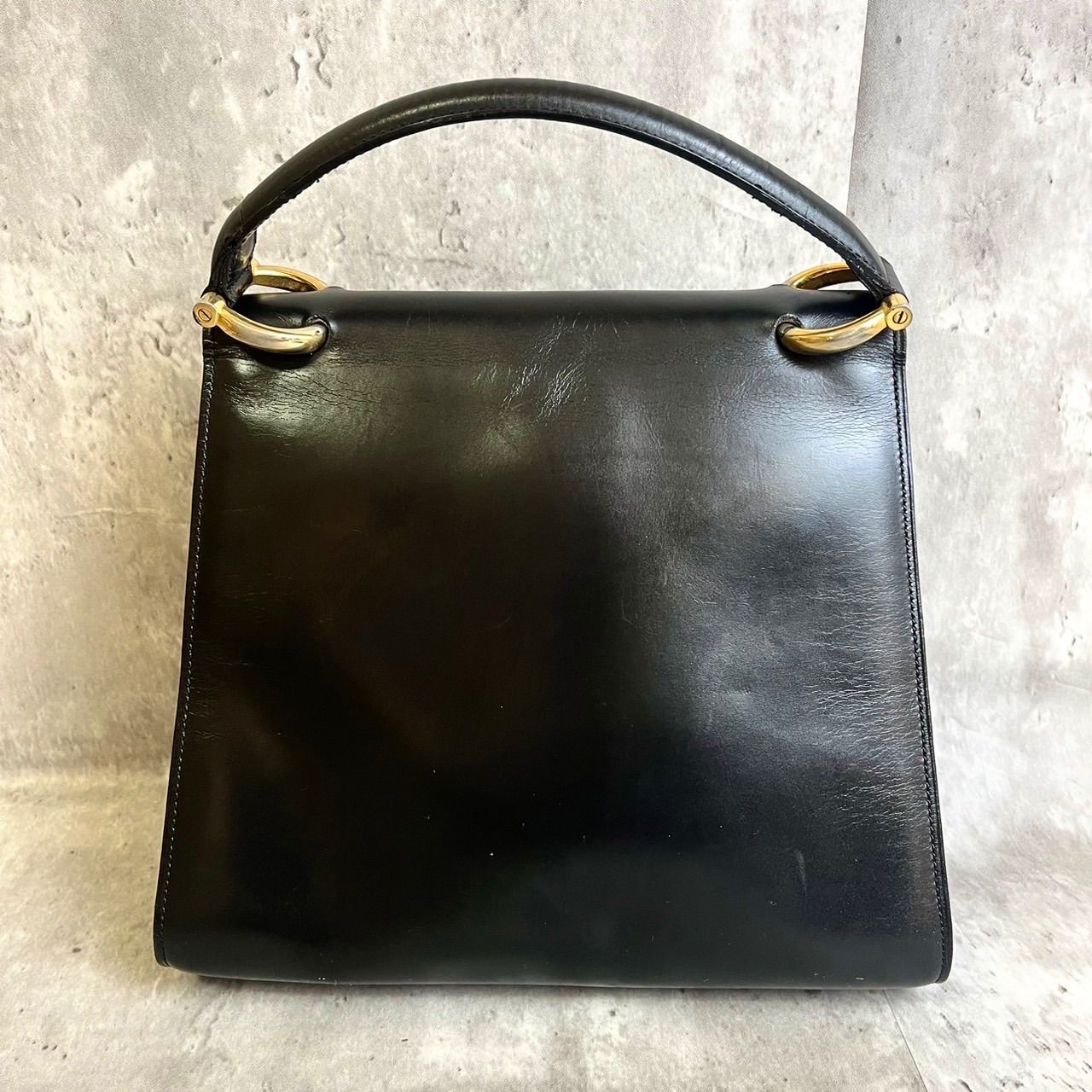 ✨良品✨ CELINE セリーヌ ハンドバッグ トートバッグ パーティーバッグ フォーマル ガンチーニ ゴールド金具 ロゴ刻印 カーフレザー  ビンテージ ヴィンテージ レディース ブラック 黒色