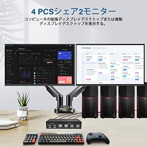 4台のPC共有2台のモニター（DP+DP） Displayport KVMスイッチ デュアル