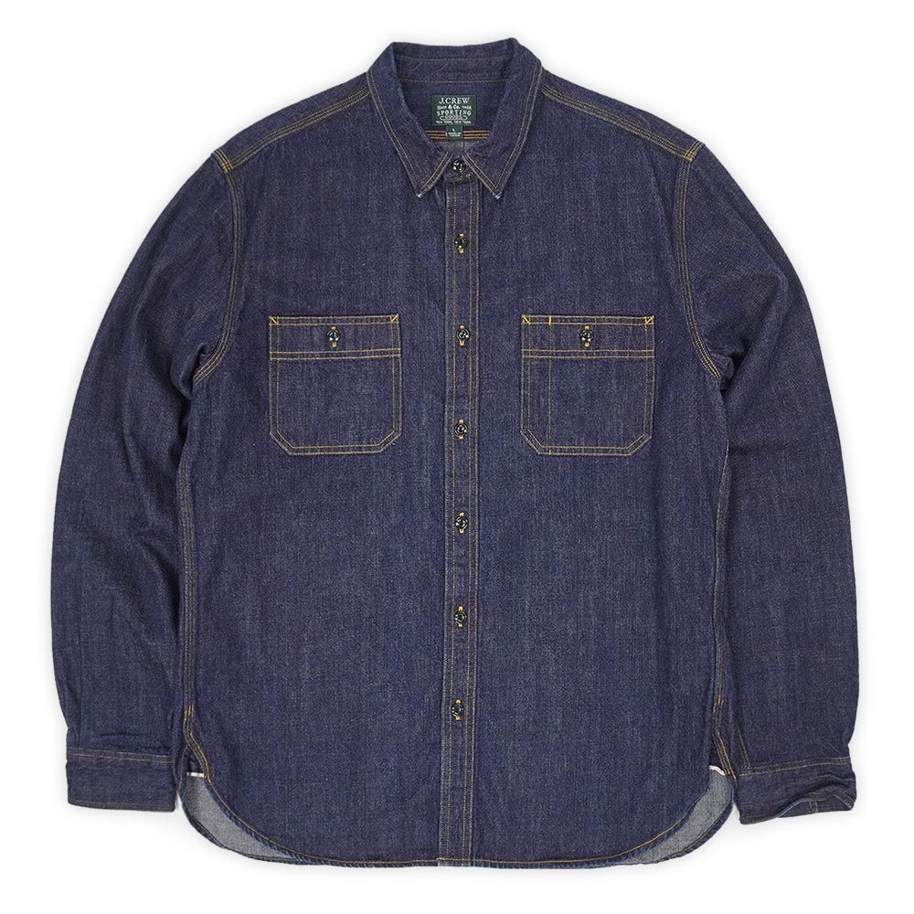 ジェイクルー J.CREW 00s 2000年代 Y2K デニムワークシャツ マチ付き トリプルステッチ ダンガリーシャツ 隠しボタンダウン 猫目ボタン USA ヴィンテージ アメリカ 古着 メンズ シャツ 真紺 L