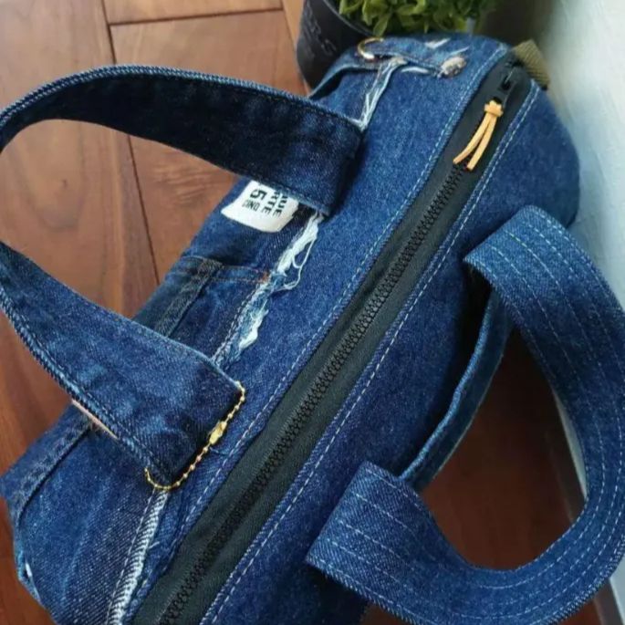 No.629【DENIM✖️ドラム缶型ボストンバッグ💚】Blackショルダー
