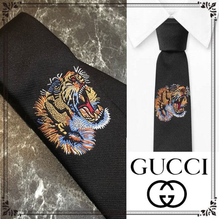 グッチ タイガー刺繍ネクタイ☆BTS着用 GUCCI シルク製 日本完売