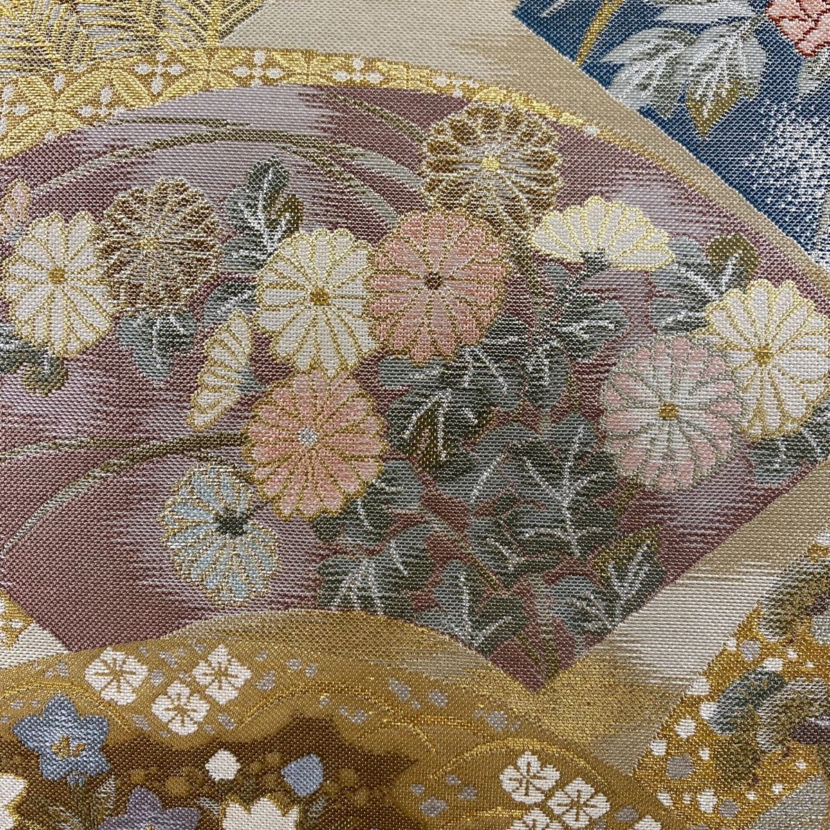 BY5686 未使用品　扇面　雲　綴　袋帯 正絹 六通 訪問着 色無地　付下 袋帯 美品 秀品 扇面 草花 箔 薄茶色 六通 正絹 【中古】 - メルカリ