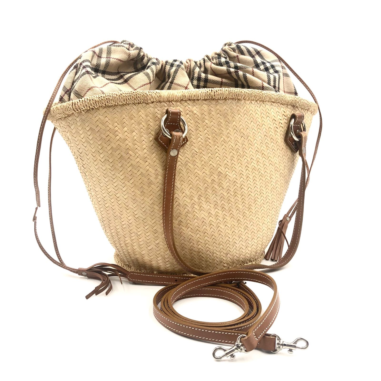 バーバリー ブルーレーベル】カゴ バッグ ノバチェック レザー □希少