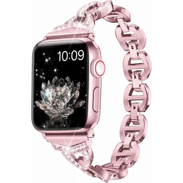 [Daturus] Apple Watch バンド ダイヤモンドラインストーン（ピンク、38mm/40mm/41mm ）