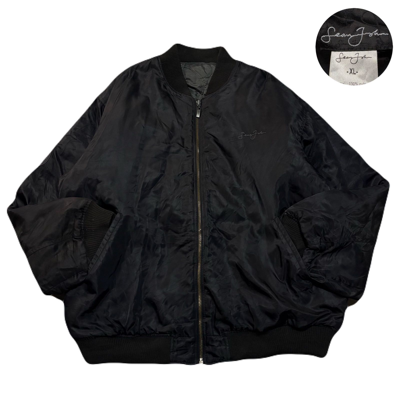 SeanJohn ショーンジョン Blouson ブルゾン QuiltedJacket キルティングジャケット Reversible リバーシブル  Embroider 刺繍ロゴ Nylon ナイロン Oversized オーバーサイズ Black 黒 XL - メルカリ