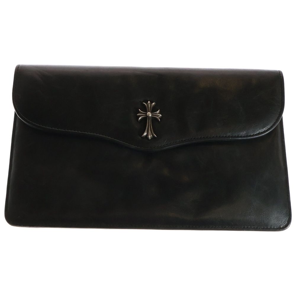 CHROME HEARTS クロムハーツ CH CRS SML CLUTCH BAG スモールCHクロス装飾 レザー フラット クラッチバッグ ブラック