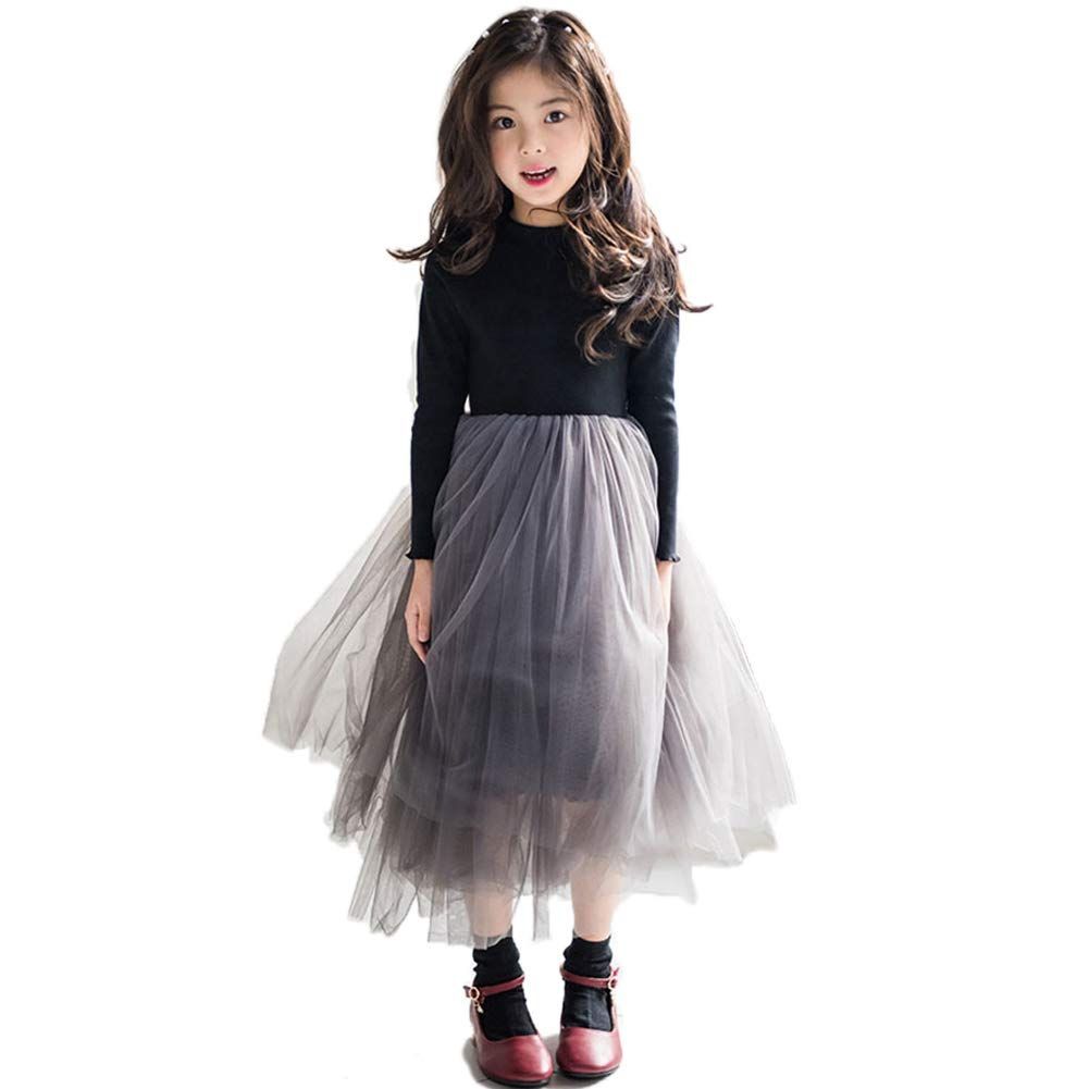 Size:140_Color:ブラック [Karwavyi] 女の子 ワンピース 子供 ドレス フォーマル チュールスカート 子供服 女の子 クリスマスワンピース 結婚式 発表会 入学式 卒業式 (140， ブラック)