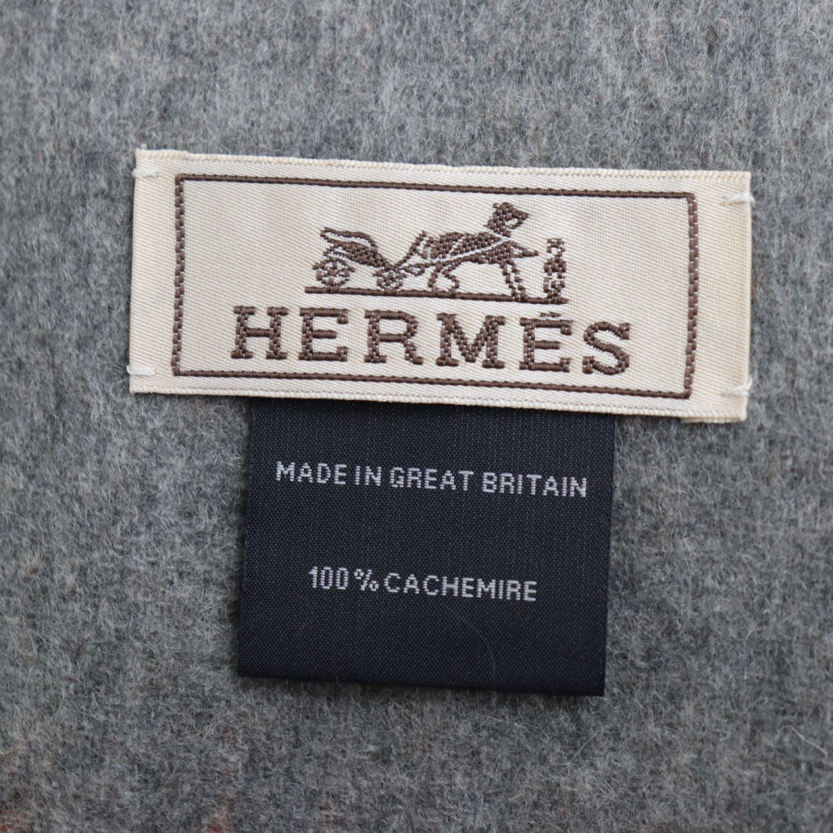 極美品◇HERMES エルメス ロゴ刺繍入り 無地 カシミヤ100％ バイカラー