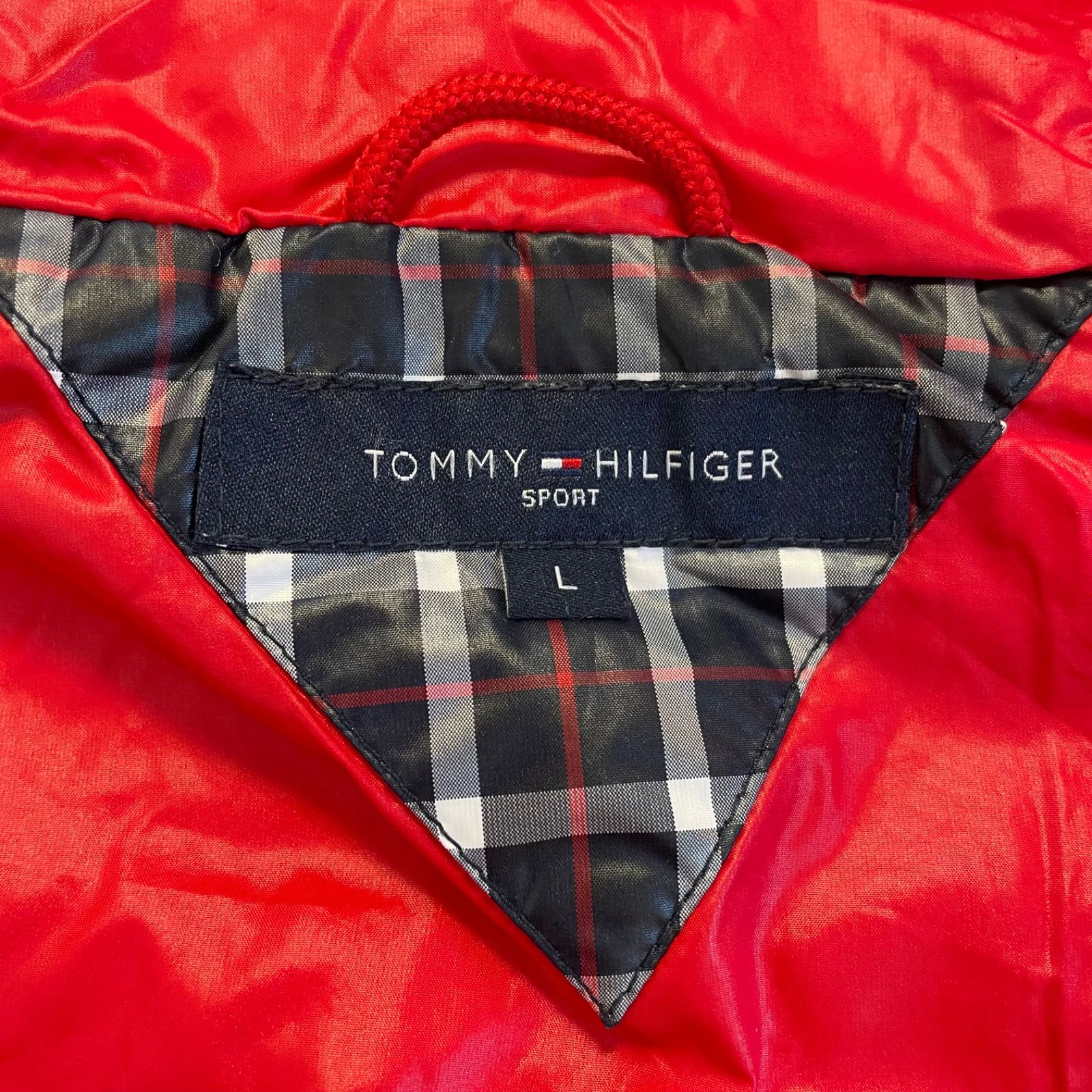 美品 トミーヒルフィガー TOMMY ダウンベスト チェック バックロゴ L