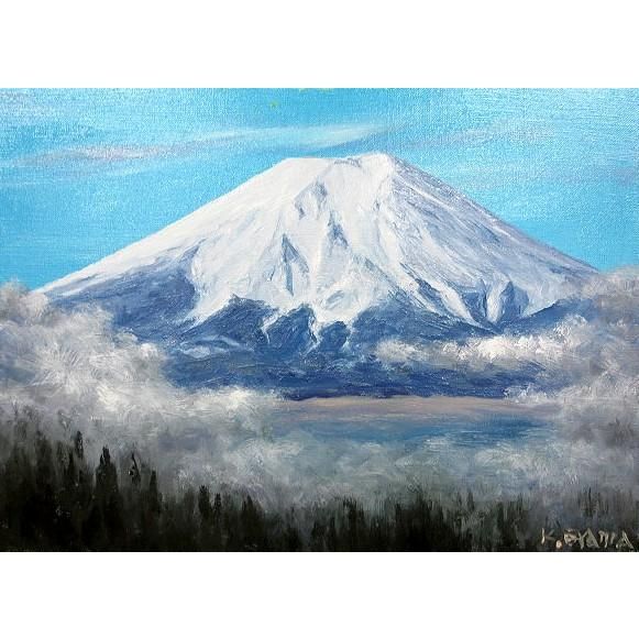 油彩画 洋画 (油絵額縁付きで納品対応可) P12号 「雲上の白富士」 大山