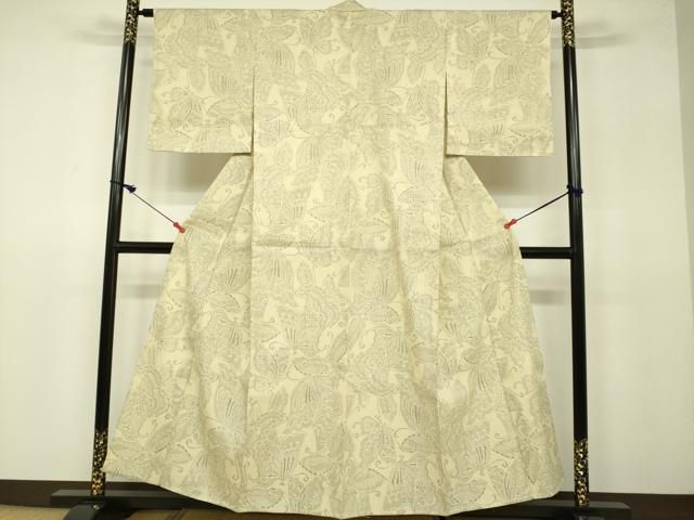 平和屋着物▽結城紬 単衣 80亀甲 舞蝶文 正絹 逸品 DAAV3002du