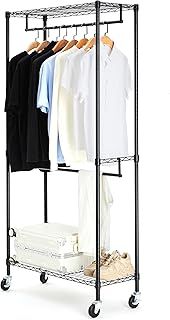 Amazonベーシック ハンガーラック 2段 洋服ラック 耐荷重181kg 頑丈 キャスター付き 棚付き 耐荷重181kg 幅91.4 x 奥行35.6 x 高さ182.9 cm ブラック