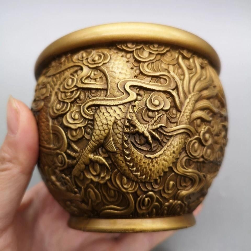 銅 細工 双竜壺 灰皿 開運 風水 招財 置物 装飾品 工芸品 - メルカリ