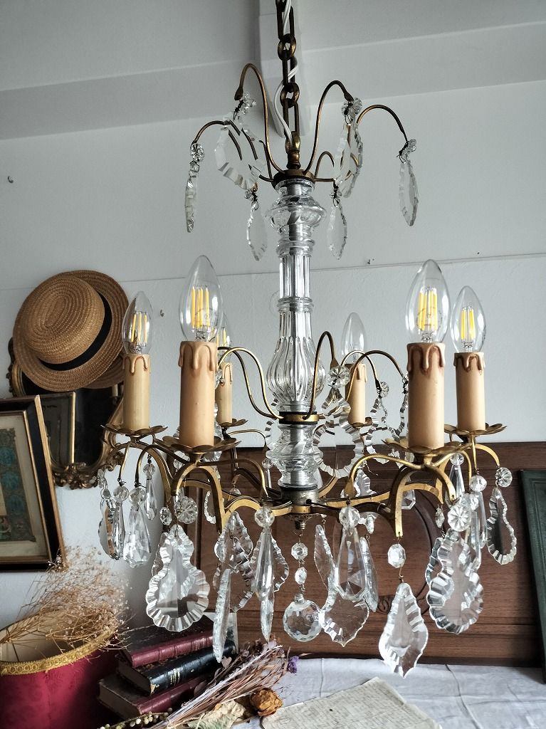 初回特典付き！ フランス アンティーク シャンデリア 照明 クリスタルドロップ ライト ６灯 店舗 一覧爆安！
