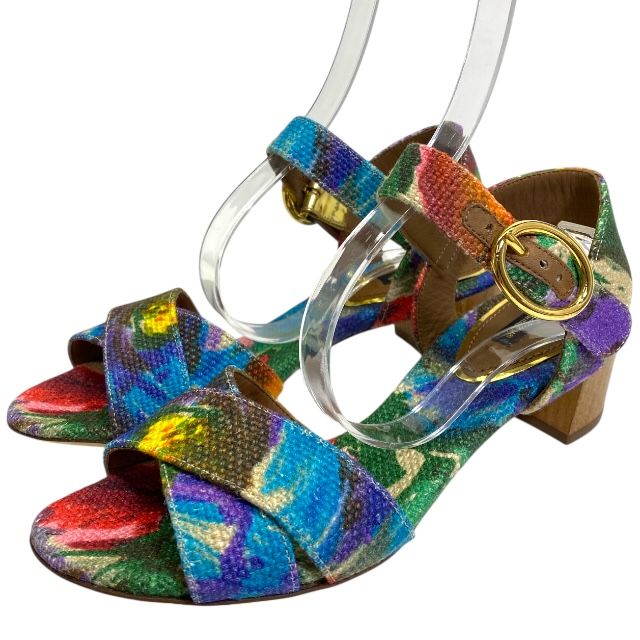 ドルチェ-ガッバーナ 15204 ドルガバ D-G アンクル ストラップ サンダル フラット サンダル 総柄 DOLCE＆GABBANA サイズ 36 約23cm 正規品 安心品質 レディース ブランドシューズ 感 リゾート カジュアル