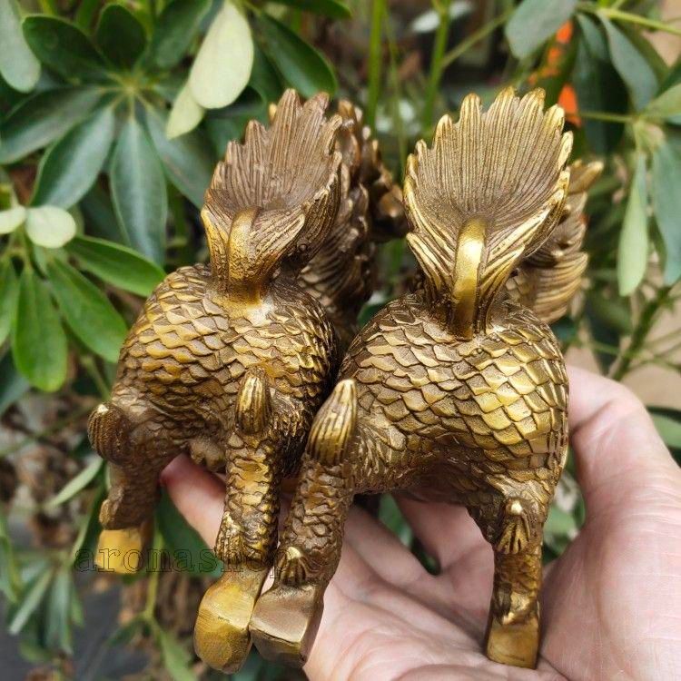 銅制 鎮水獣麒麟 鎮宅 辟邪 開運 風水 招財 卓上 装飾品 置物 工芸品