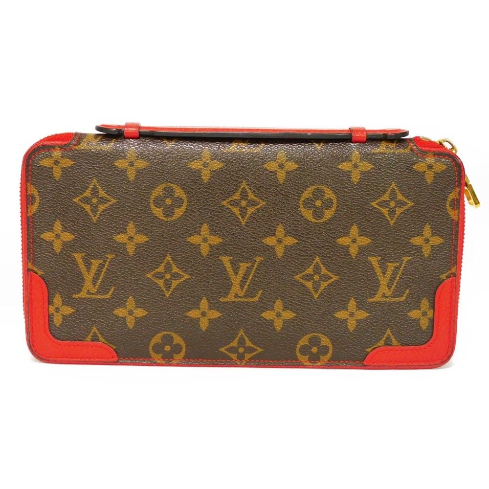 Louis Vuitton brown red Long Wallet Monogram Daily Organizer Zip Around  M61452