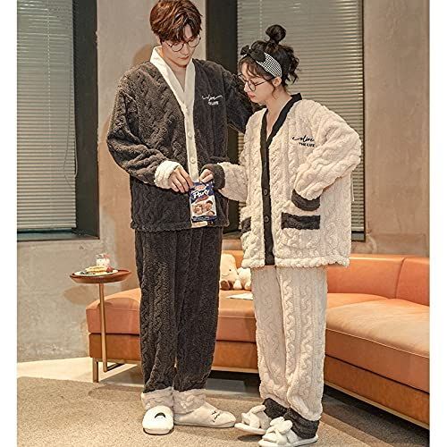 ペアパジャマ 冬 もこもこ カップル ペア ルームウェア セット 前開き 長袖 ペアパジャマ モコモコ メンズ ペアパジャマ カップル 秋冬 結婚祝い