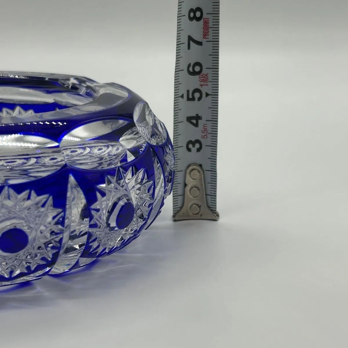 薩摩切子 灰皿 瑠璃 クリスタルガラス ブルー インテリア 昭和レトロ