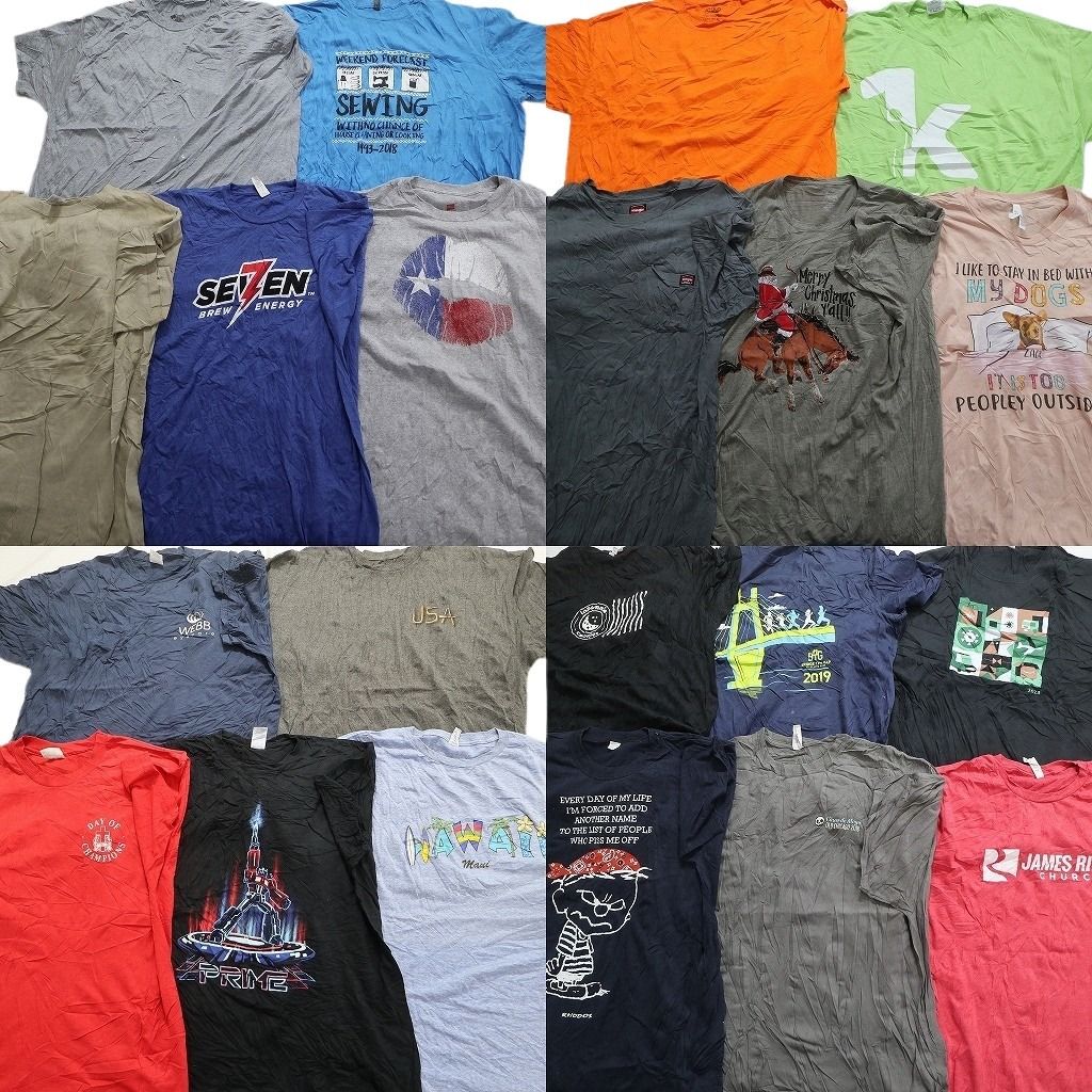 古着卸 まとめ売り カラーmix プリント 半袖Tシャツ 21枚セット (メンズ 2XL ) ラングラー 無地 ワンポイント キャラ系 MT9762