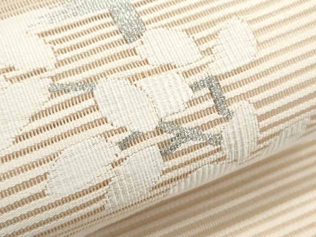H 美品 夏物 花円模様 白色 金銀糸 正絹 六通 絽 紗 フォーマルな名古屋帯 H 美品 夏物 花円模様 白色 金銀糸 正絹 六通 絽 紗 フォーマル