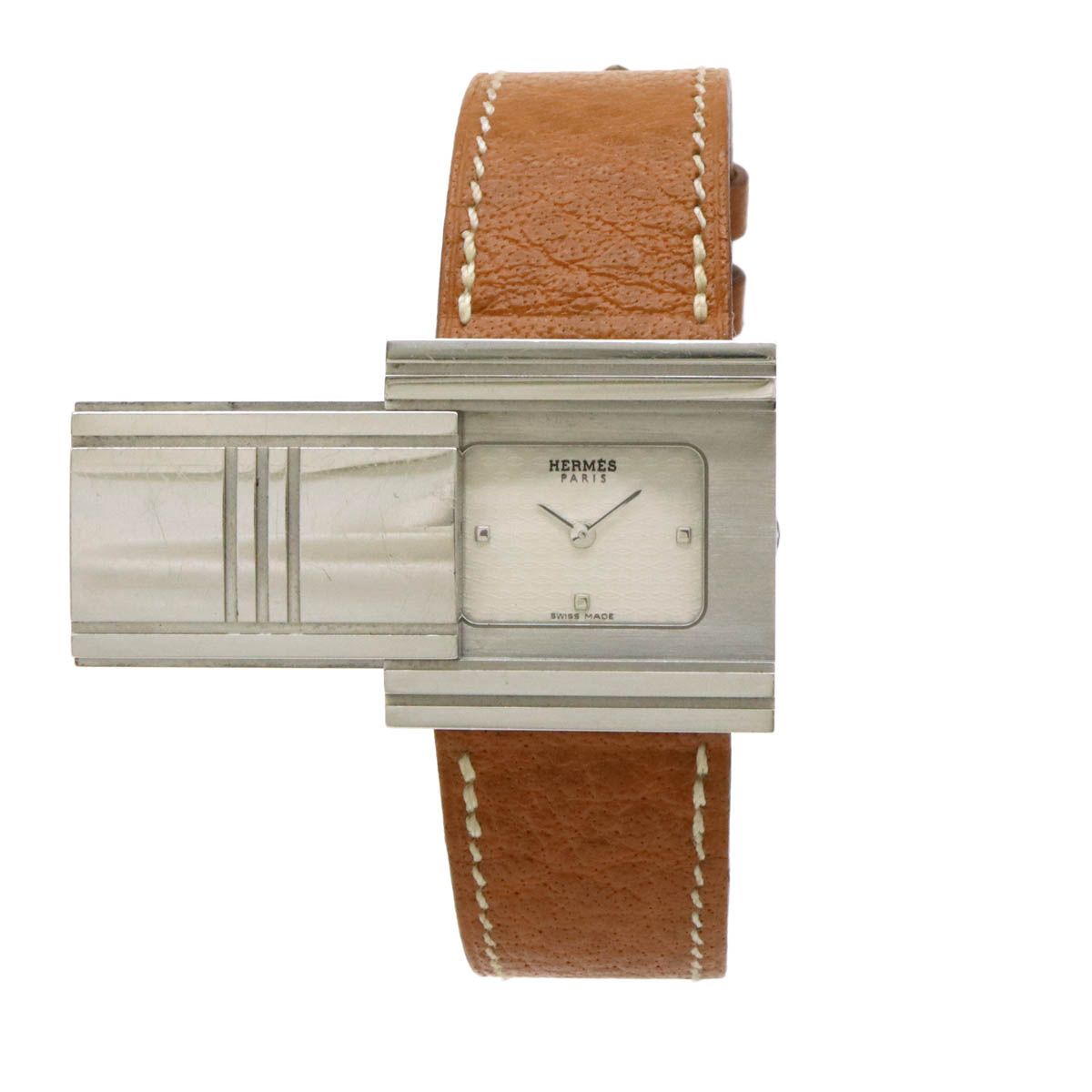 HERMES エルメス グリザード シルバー文字盤 SS 革ベルト