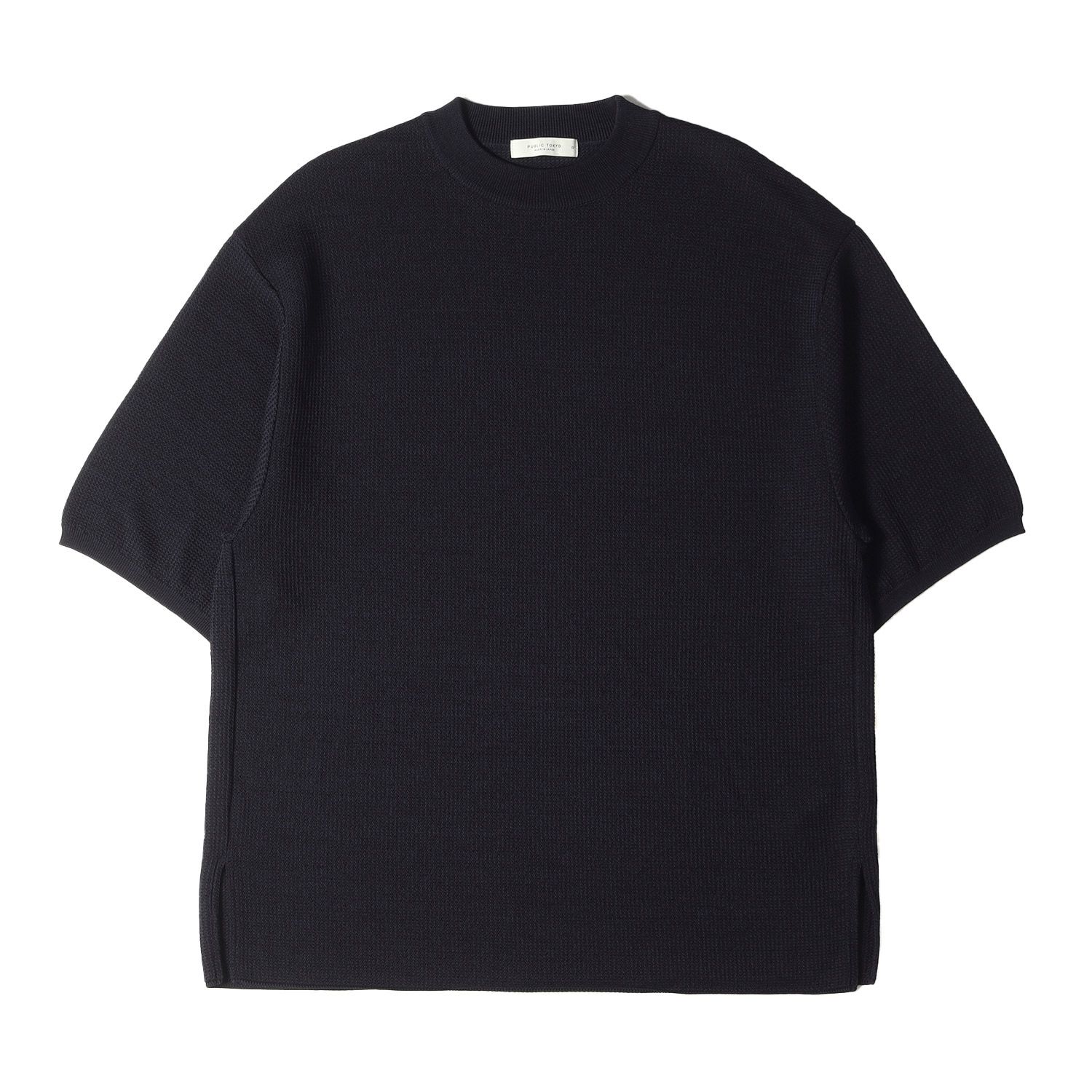美品 PUBLIC TOKYO パブリックトウキョウ Tシャツ サイズ:2 オーバーサイズ ニット 半袖Tシャツ プレーン 無地 ネイビー 紺 日本製 トップス カットソー ニットソー【メンズ】