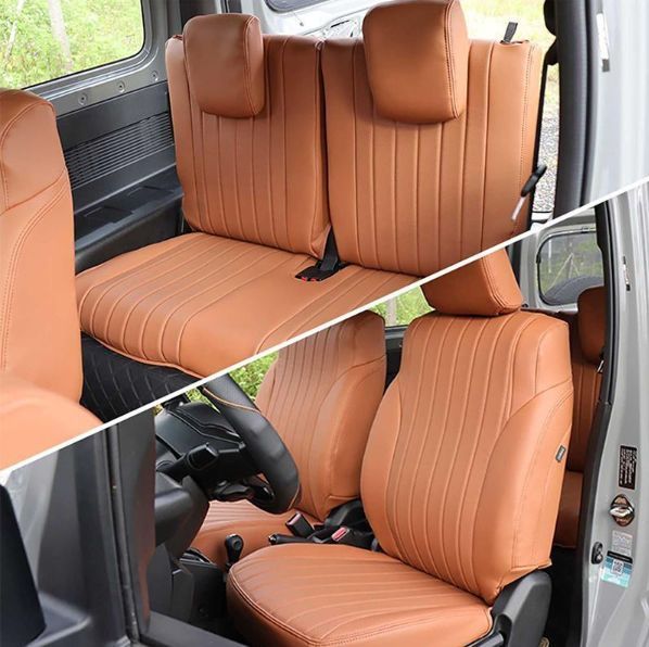 新型スズキジムニー JB64 JB74 シートカバー フロント用 レザー 内装パーツ カスタム 設計 前席と後席4点セット カーキ色YR再 げ