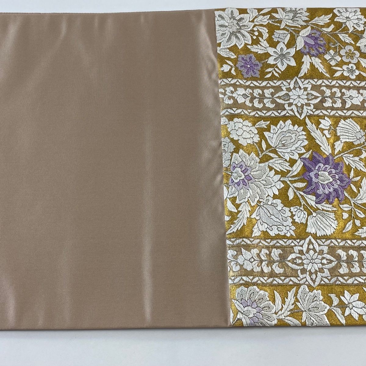袋帯 美品 逸品 草花 相良刺繍 金銀糸 金色 六通 正絹 【中古