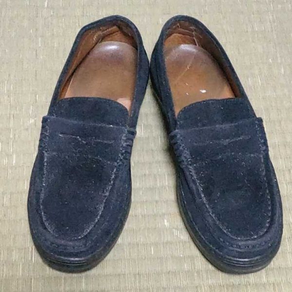トッズTOD'S サイズ6.5 24.5程度 スエードレザー コインローファー モカシン スリッポンシューズ ビンテージ ビブラムソール 黒 ★XRA3