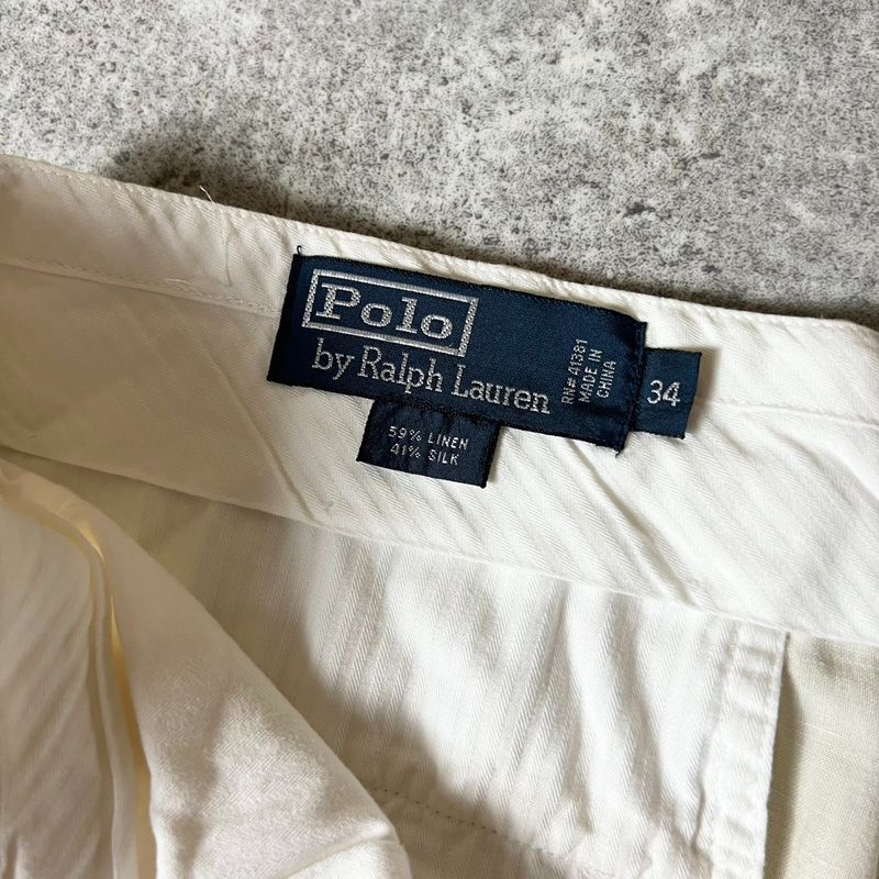 90s Ralph Lauren リネン×シルク スラックス アイボリー ポロラルフローレン アイボリー 生成り パンツ │ヴィテージ古着