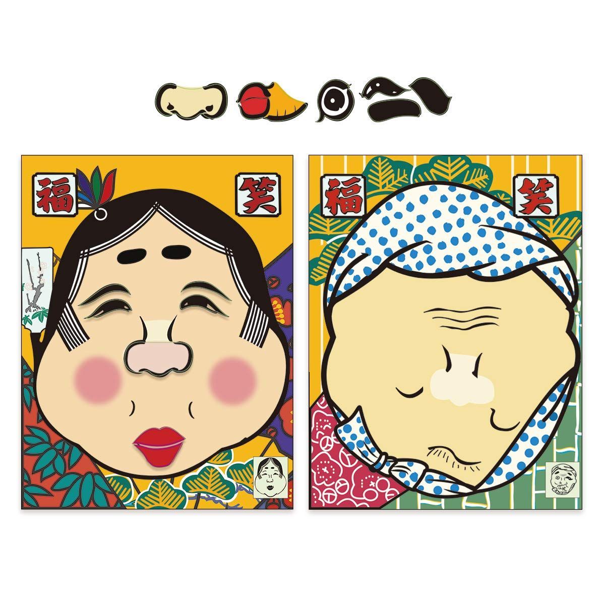 CCINEE 福笑い お正月遊びセット おかめとひょっとこ柄 ２枚1セット