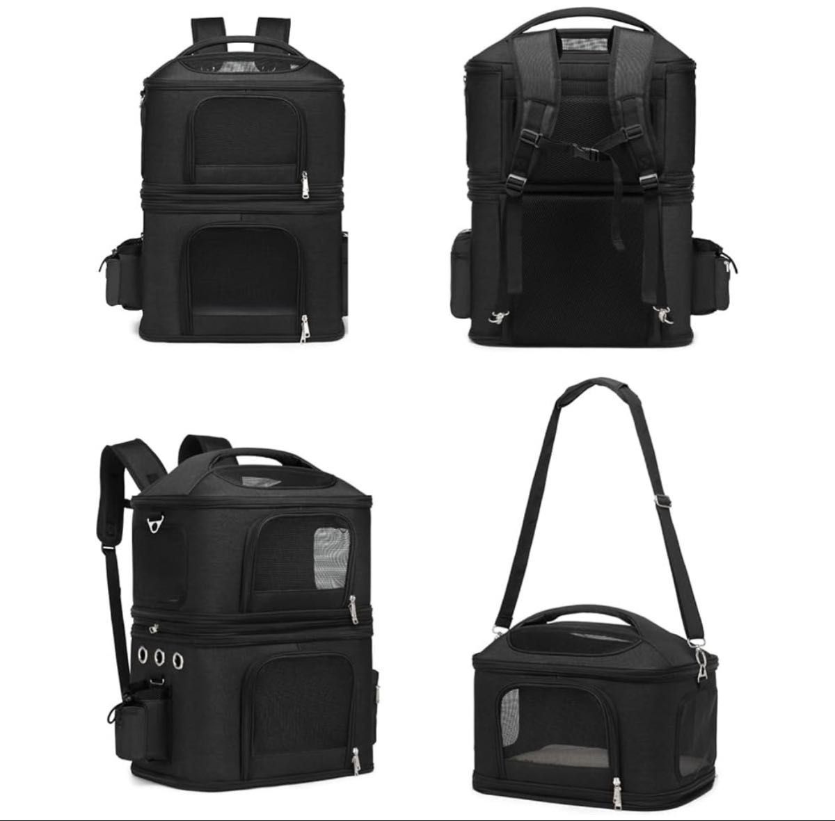 リュック 分離可 キャリー 2層 ペット キャリーバッグ 小型犬 ソフトクレート 折りたたみ可 マット付き 2way ブラック