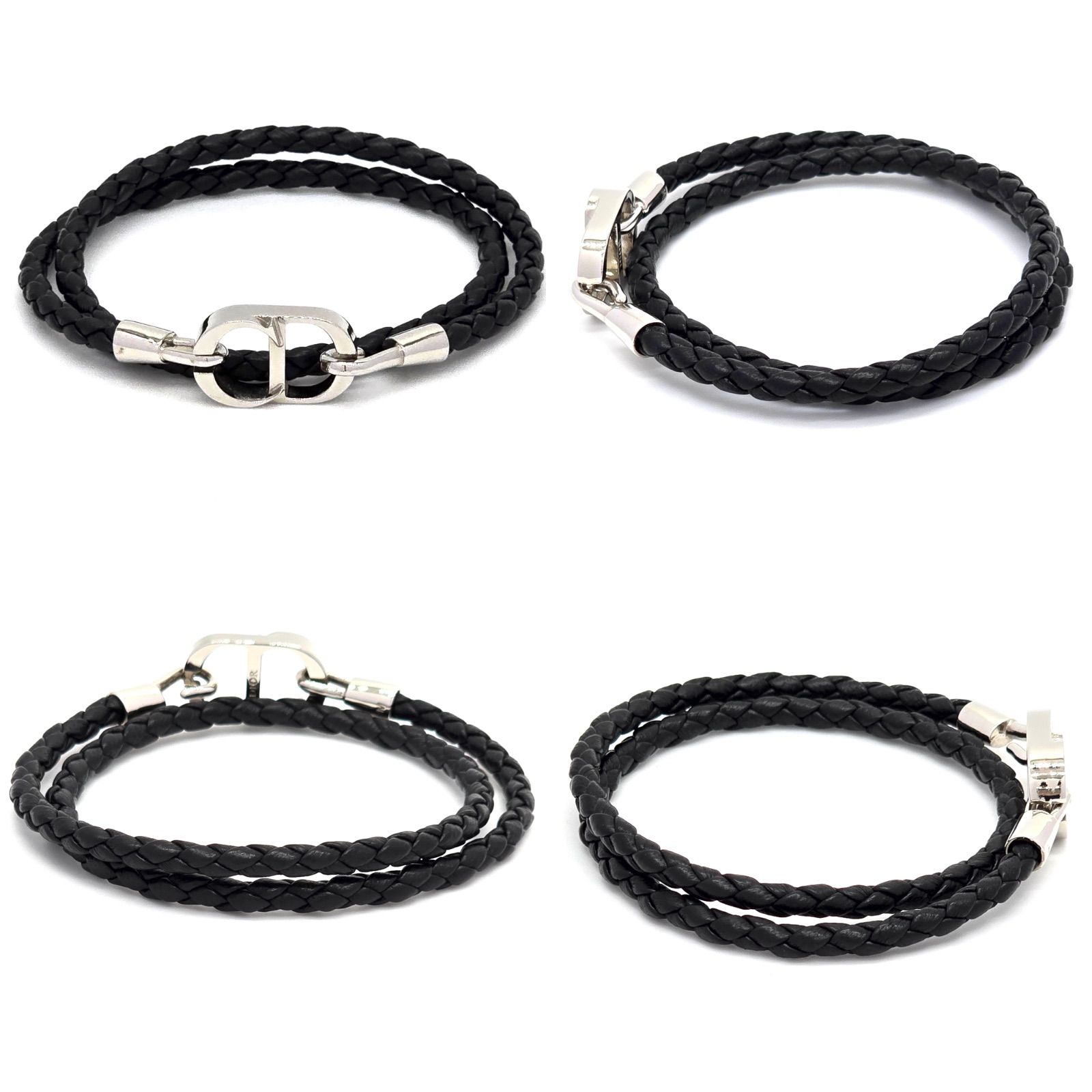 DIOR HOMMEディオールオム 編み込みレザーブレスレット ブラック