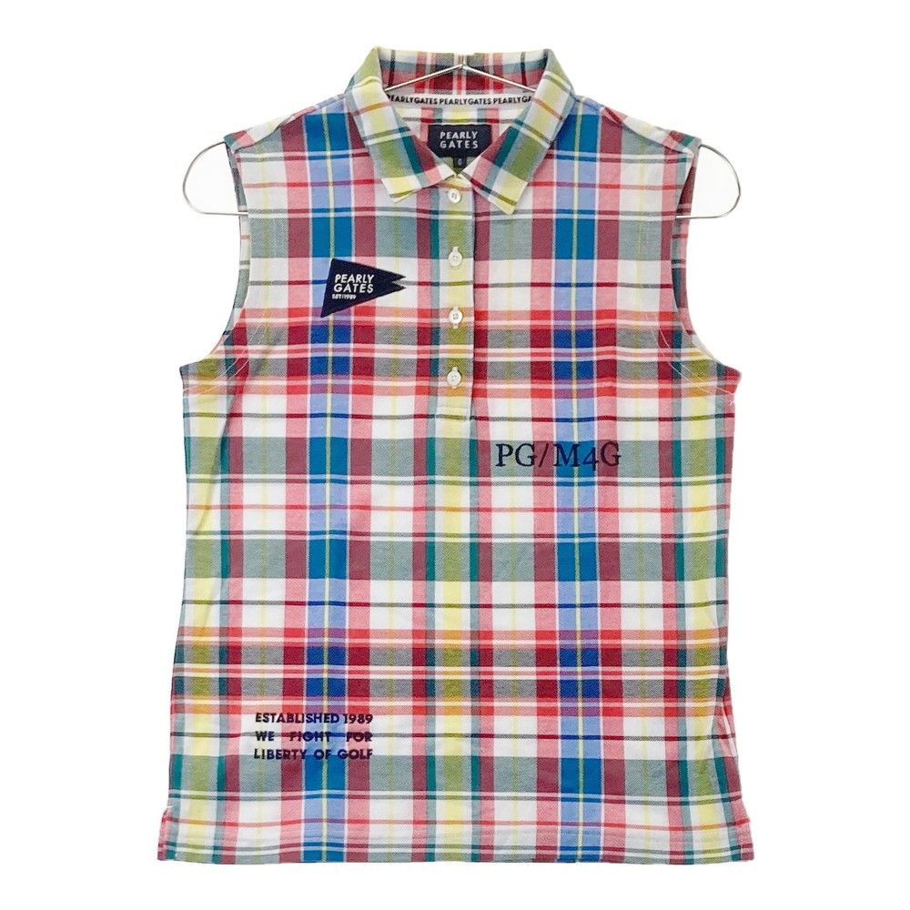 サイズ：0 PEARLY GATES パーリーゲイツ ノースリーブポロシャツ チェック柄 レッド系 [240101508548] ゴルフウェア レディース ストスト