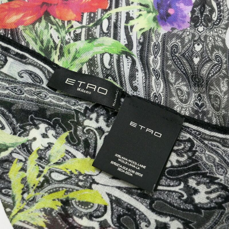 □美品□ETRO エトロ ウール × シルク ロング スカーフ ストール