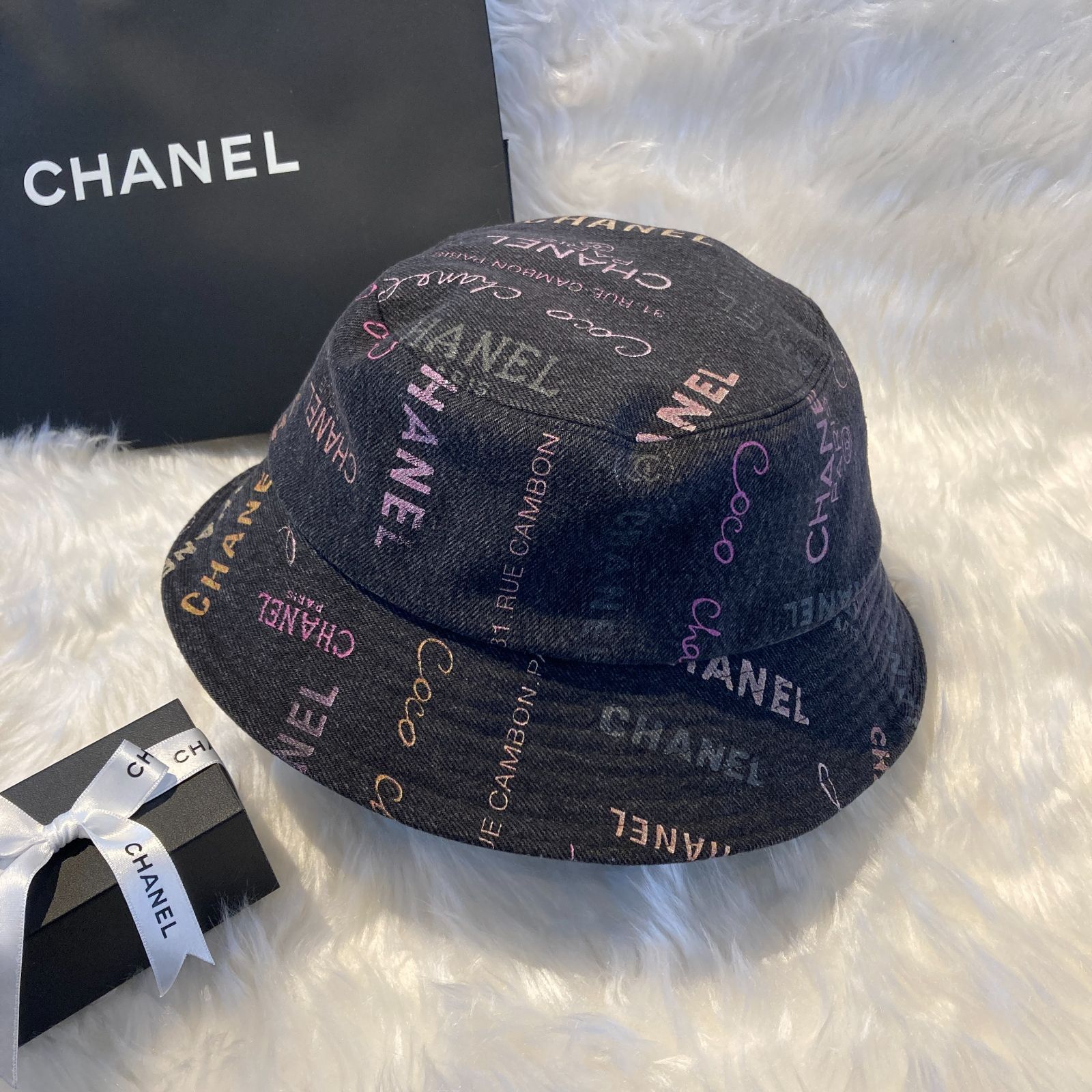 ✨美品✨ CHANEL シャネル 22SS ロゴデニム コットン バケットハット バケハ ココマーク ブラック デニム ピンク レディース M 帽子  ハット PAWNSHOPRiZ パウンショップリズ - メルカリ