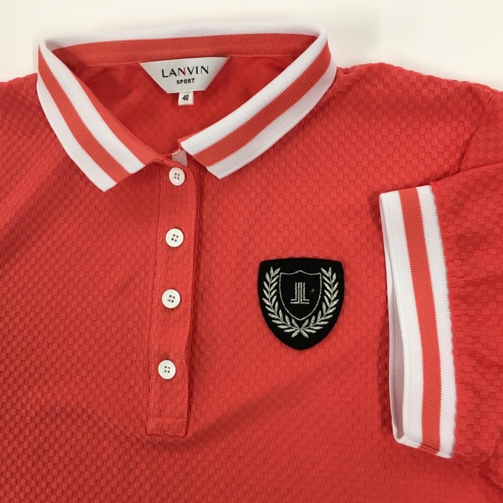 美品 ランバンスポール ゴルフ ポロシャツ ピンク 系 サイズ38 超美品】ランバンスポール 半袖ポロシャツ レッドピンク×白 凸凹