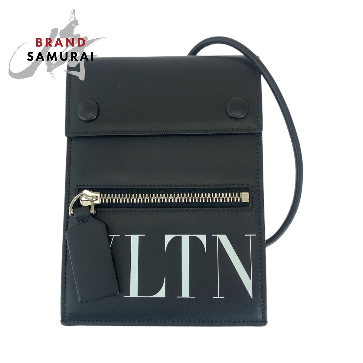 美品 VALENTINO ヴァレンティノ VLTN ロゴ ブラック 黒 ホワイト シルバー金具 レザー UY2P0Q83LVN ショルダーバッグ ポシェット 410075【中古】